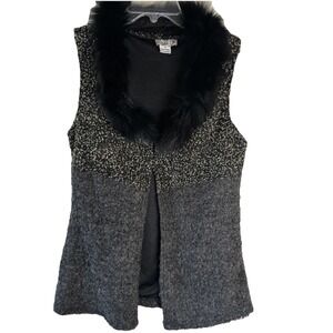 Emma G Faux Fur  Green Grey Vest Medium